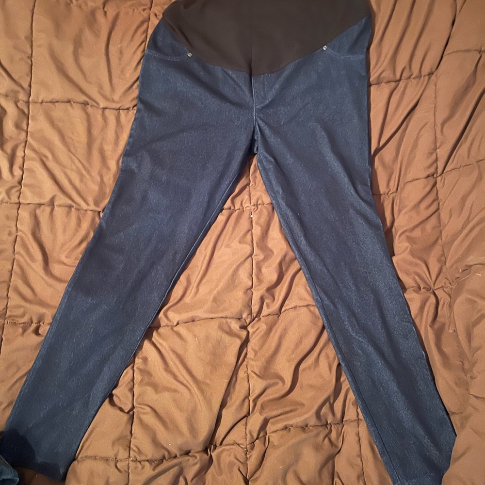 Maternity Time and Tru Blue and Brown Leggings